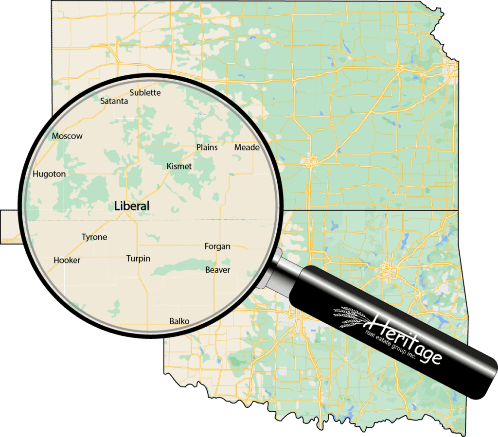 Map highlighting Liberal, Kansas and the surrounding region